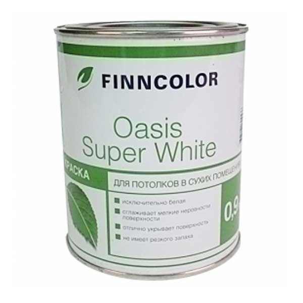 Краска в/д для потолка Finncolor Oasis Super White белая 0.9 л