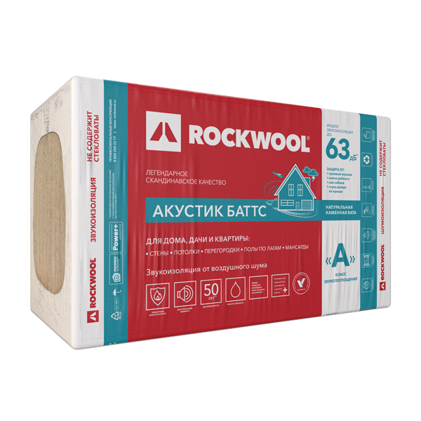 Шумоизоляция Rockwool Акустик Баттс 1000х600х50 мм 10 шт 0.3 м3