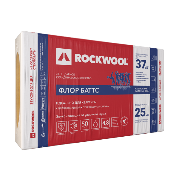 Шумоизоляция Rockwool Флор Баттс 1000x600x25 мм 8 шт 0.12 м3