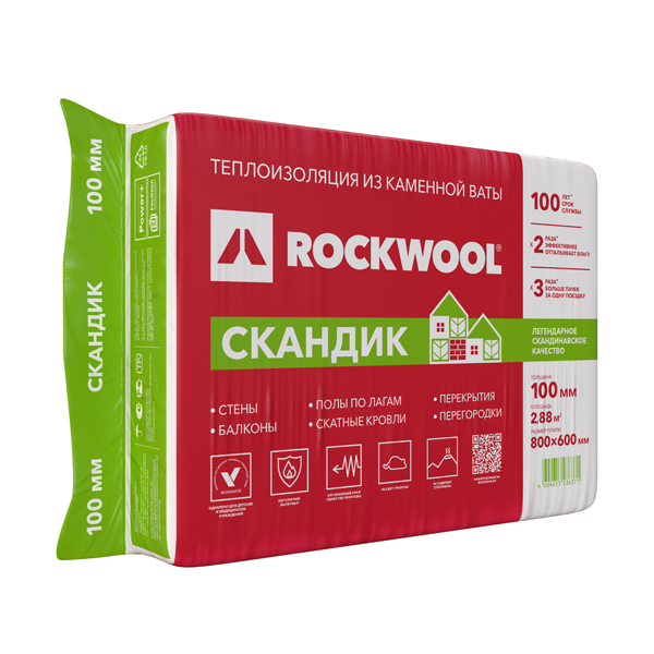 Утеплитель Rockwool Лайт Баттс Скандик 800х600х100 мм 6 шт 2.88 м2
